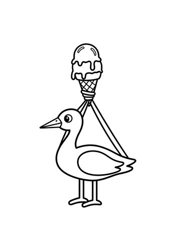 Duck Carrying Ice Cream Coloring Page