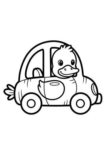 Duck Driving A Car Coloring Page