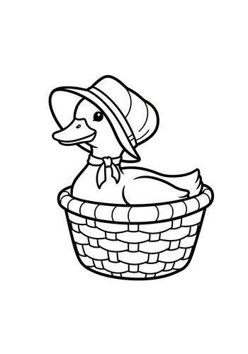 Duckling In A Basket Coloring Page
