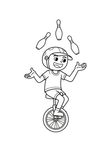 Duke Caboom Riding A Unicycle While Juggling Bowling Pins - Coloring Page