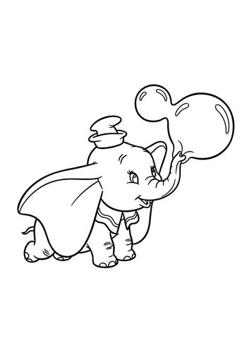Dumbo Blowing Giant Bubbles With His Trunk - Coloring Page