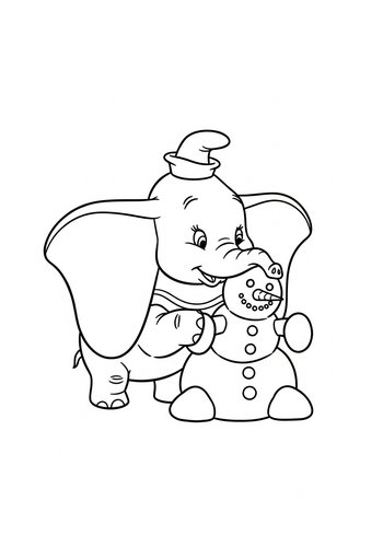 Dumbo Building A Snowman With His Trunk Coloring Page