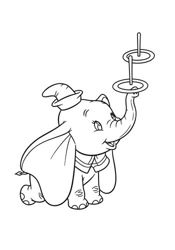 Dumbo Playing A Game Of Ring Toss With His Trunk - Coloring Page