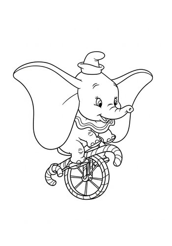 Dumbo's Sweet Ride: Coloring Page Of Dumbo Riding A Unicycle Made Of Candy Canes