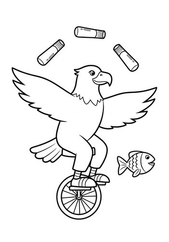 Eagle's Unicycle Adventure: Coloring Page Fun
