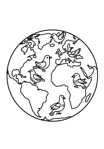 Coloring Page: Earth With Birds Coloring Page