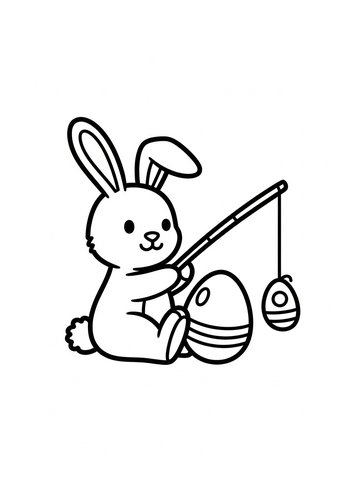 Easter Bunny Fishing For Eggs - Coloring Page