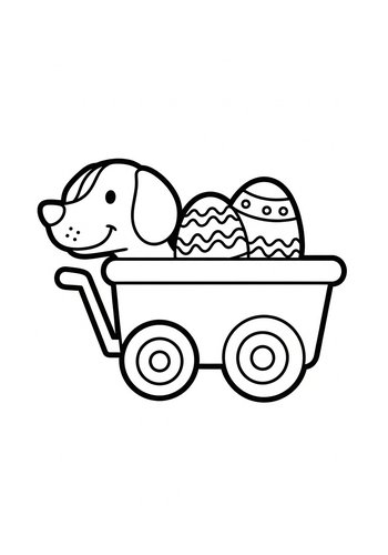 Easter Fun: Dog & Egg Cart Coloring Page