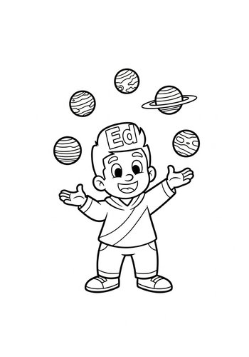 Ed Juggling Colorful Planets Coloring Page