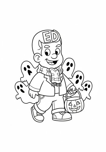 Ed Trick-or-treating With Friendly Ghosts: A Halloween Coloring Page