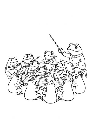 Eddy Conducting An Orchestra Of Frogs - Coloring Page