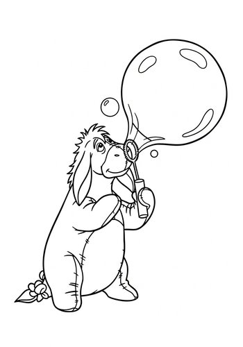 Coloring Page: Eeyore Blowing Bubbles With A Giant Bubble Wand: Coloring Page