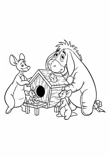 Eeyore Building A Birdhouse With Kanga And Roo: A Coloring Adventure