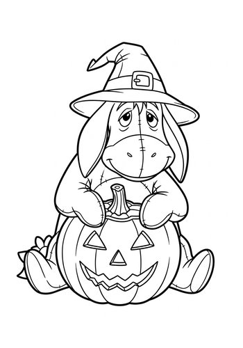 Coloring Page: Eeyore Carving A Pumpkin For Halloween Coloring Page