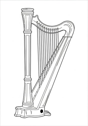 Elegant Harp Ready To Color