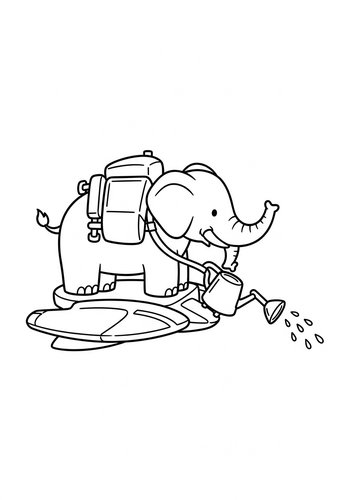 Elephant Gardener Coloring Page