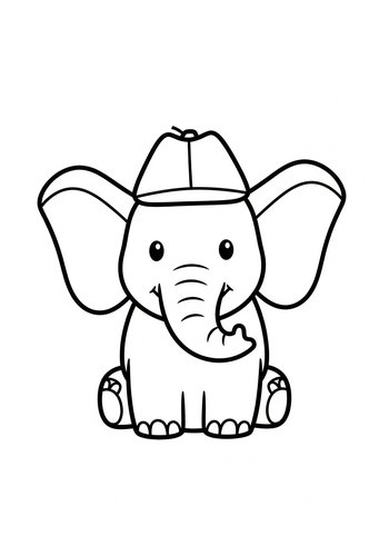 Elephant In Hat Coloring Page For Kids