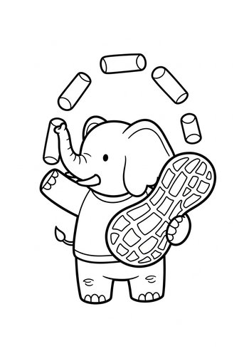 Elephant Juggling Peanuts - Coloring Page