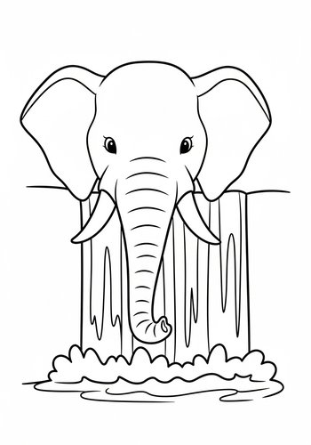Elephant Waterfall Adventure Coloring Page
