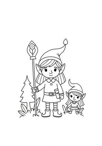 Elf Friends Coloring Page