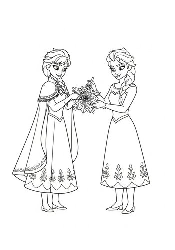 Elsa Making Paper Snowflakes With Anna: Coloring Page