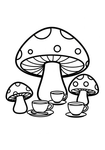 Enchanted Mushroom Tea Party Coloring Page