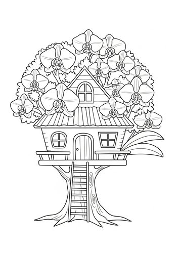 Enchanted Orchid Treehouse Coloring Page