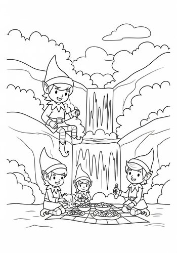 Enchanting Elf Picnic Coloring Page For Kids