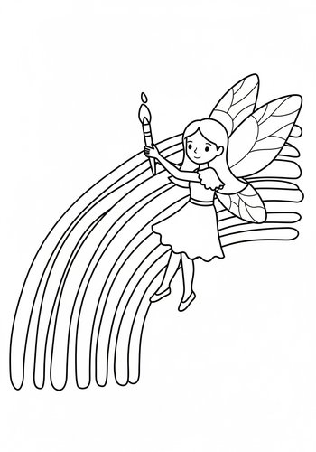 Enchanting Fairy On Rainbow Coloring Page