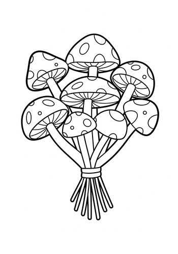 Enchanting Mushroom Bouquet Coloring Page