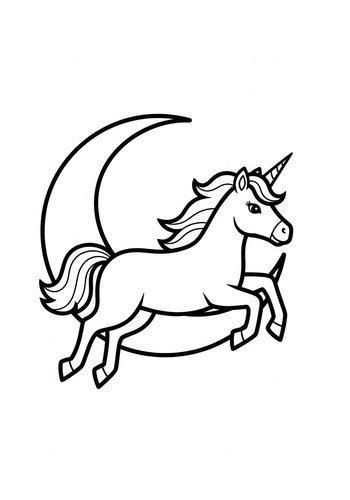 Enchanting Unicorn And Moon Coloring Page