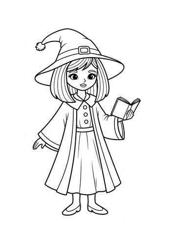 Enchanting Witch Coloring Page For Kids