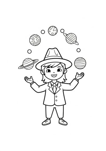 Eustace Bagg Juggling Colorful Planets: Coloring Page Fun