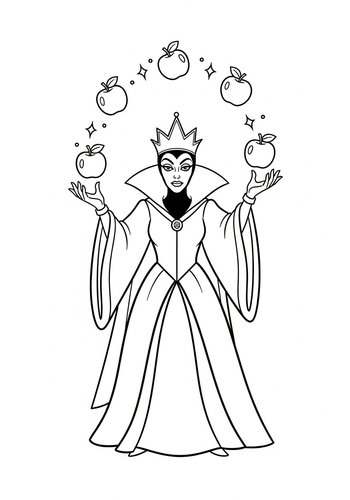 Evil Queen Juggling Sparkling Apples - Coloring Page