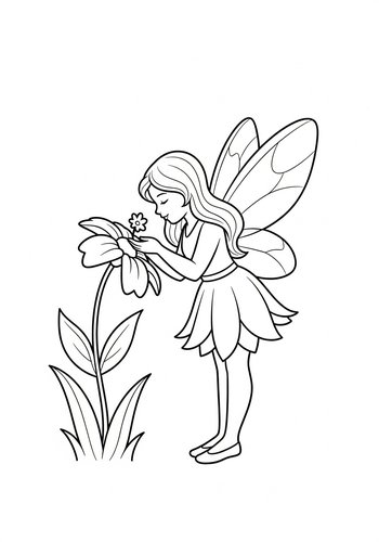 Fairy And Flower Coloring Page For Kids
