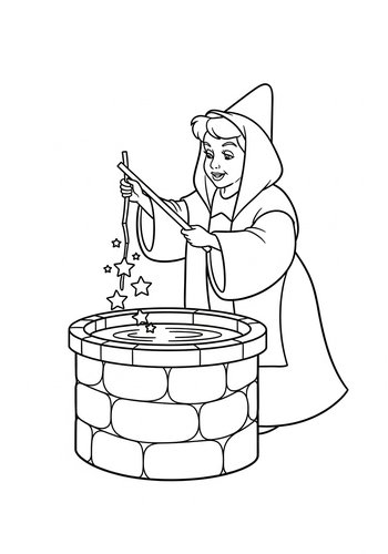 Fairy Godmother Fishing For Stars Coloring Page