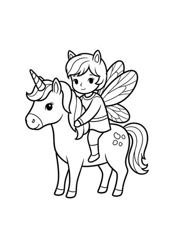 Fairy On Unicorn Coloring Page For Kids