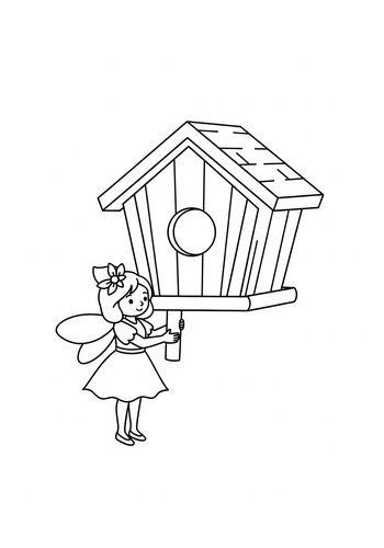 Fairy With Birdhouse Coloring Page