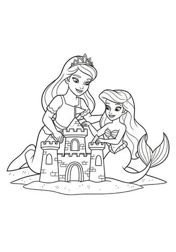Faline Building A Sandcastle With A Mermaid Coloring Page