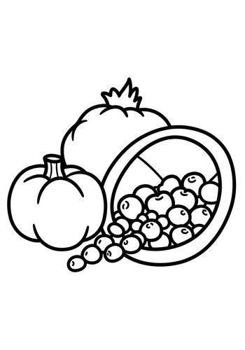 Fall Harvest Coloring Page: Pumpkin, Pomegranate, Berries