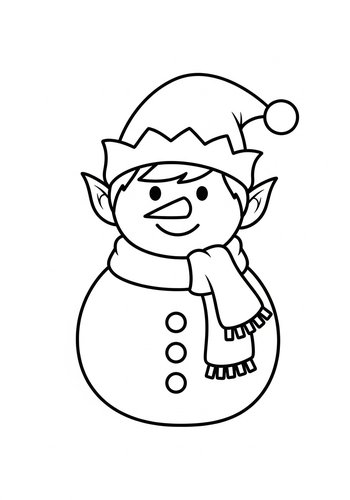 Festive Elf Snowman Coloring Page