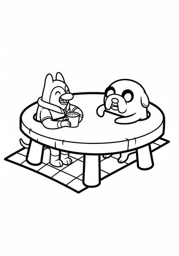Coloring Page: Finn Having A Picnic With Jake Shaped Like A Table Coloring Page