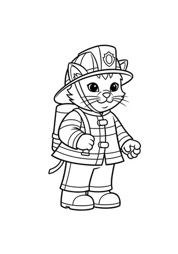 Firefighter Cat Coloring Page Fun