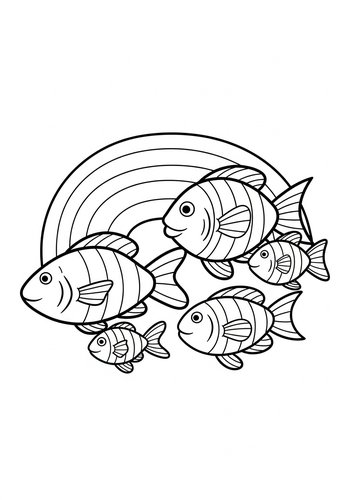 Fish And Rainbow Coloring Page For Kids