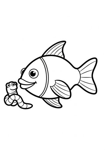 Fish And Worm Friends - Coloring Page
