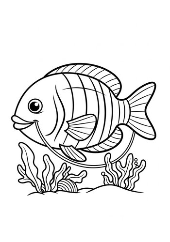 Fish In Seaweed Coloring Page