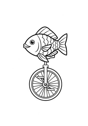 Fish On A Unicycle Coloring Page