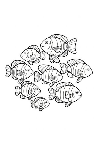 Fish School Coloring Page For Kids