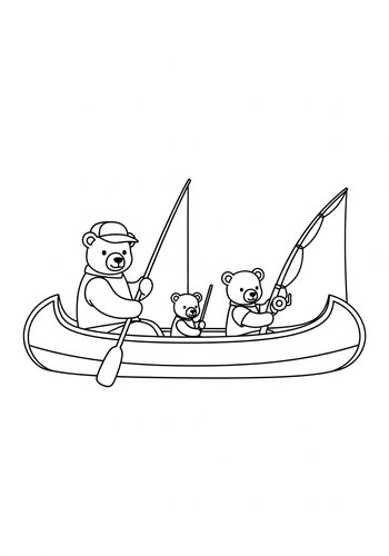 Fishing Bears In A Canoe - Coloring Page Fun