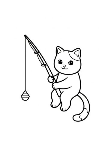 Fishing Cat Coloring Page: Cute Feline Fun